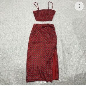 Revolve House of Harlow Red Geo Tile Maxi Skirt and Top Set